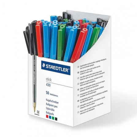 BOITE DE 50 STYLOS À BILLE COULEUR STAEDTLER STICK 430 MKP50