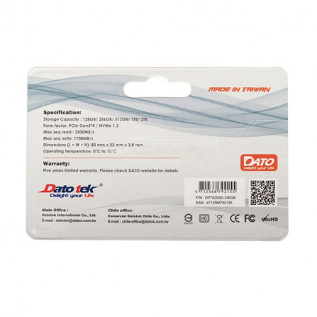 vente DISQUE DUR SSD DATO 256GO M2 PCI-E 3.0 NVME Tunisie
