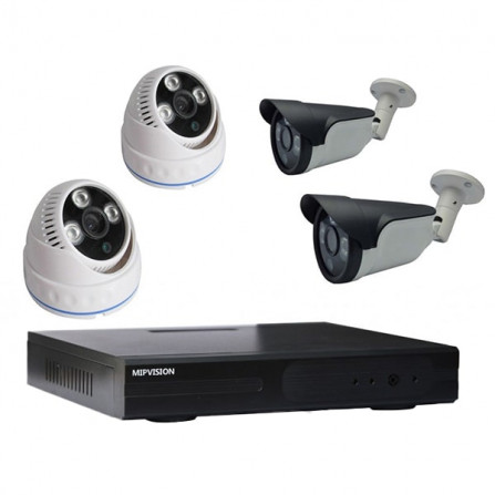 KIT MIPVISION DVR AHD 4 CANAUX + 2 CAMÉRAS INTERNES 5MP + 2 CAMÉRAS EXTERNES 5MP
