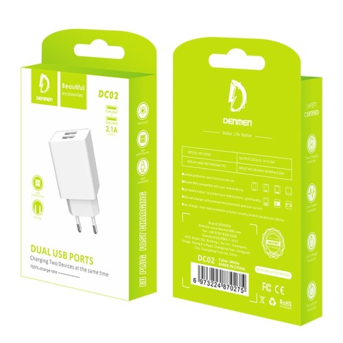 CHARGEUR DENMEN DC02 DOUBLE USB BLANC prix Tunisie